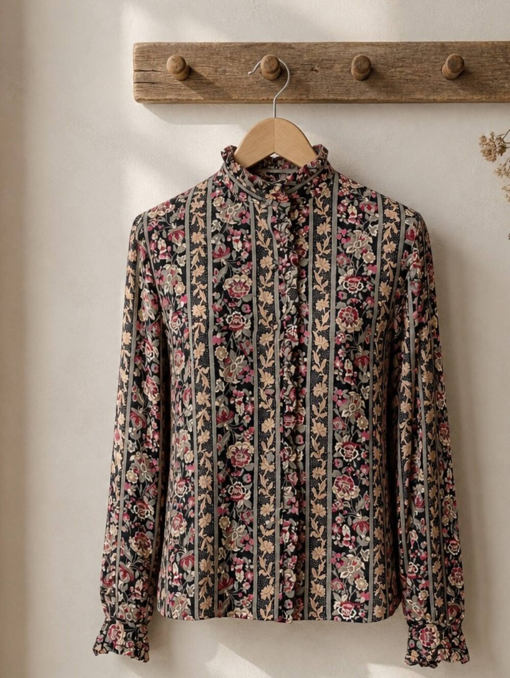 Vintage 90's Blouse Feminine Romantic Sheer Button Down Tailored Floral Small